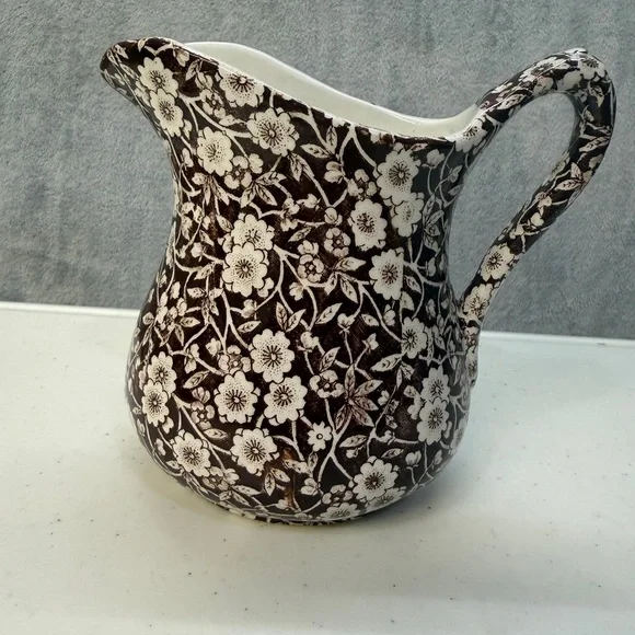 Vintage Royal Crownford Ironstone Pitcher BrownFloral Calico England Collector